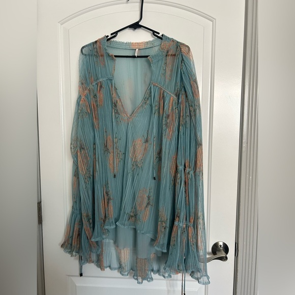 Free People Dhalia Tunic Blue and Orange Top Dress size small boho romantic - Picture 2 of 16